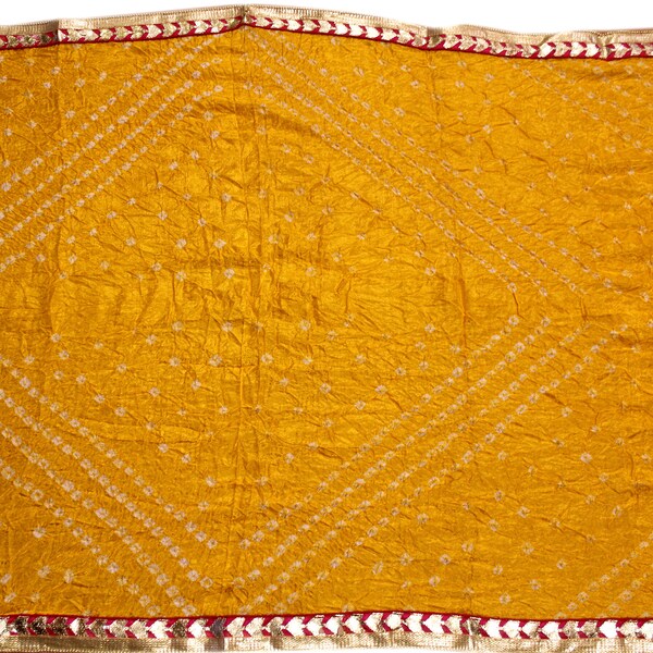 Handmade Silk Bandhani Bandhej Heavy Dupatta With Gota Work And Latkan Yellow Color Bridal Dupatta Scarves Bandni Dupatta