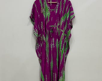 Tie Dye Long Kaftan For Women - Recycle Silk Sari Caftan - Nightwear Long Dressing Gown - Beach Cover Up - Summer Silk Kaftan - Maxi Dress