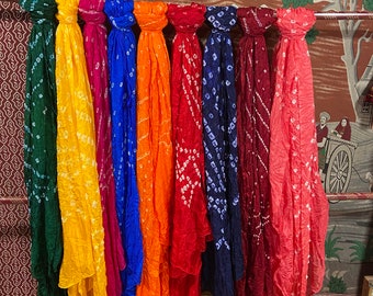 Lot Of Solid Color Bandhani Bhandej Silk Dupatta, Handmade Bandhej Dupatta, Wholsale Lot Of Wedding Festival Party Favor Gift Dupatta