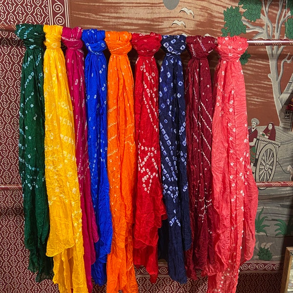 Bandhani Bandhej Solid Color Dupatta, Silk Badhani Bandhej Dupatta, Silk Tie Dye Scarve, Indian Wedding Gift, Return Favors For Guests
