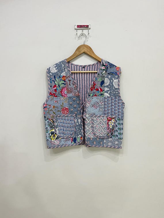Patchwork Quilted Jacket, Handmade Jacket For Women, Boho Indian Vest, Sleeveless Bohemian Winter Warm Jacket, Cotton Waistcoat With Pocket