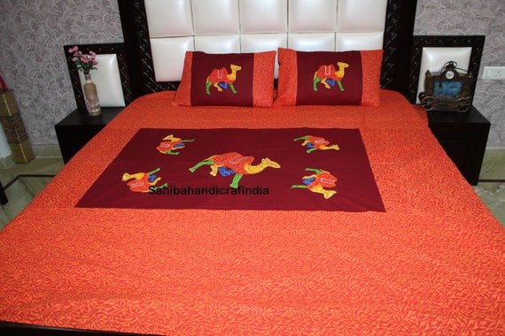 Indian Rajasthani Handmade New Cotton Bed Sheet 2 Pillow Covers Sets in Lot 