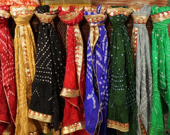 10 Piece Lot Bandhani Scarves For Women Dupatta, Rajasthani Bandhej Dupatta Silk Bandhani Bandhej Women Heavy Dupatta Mix Color Scarves