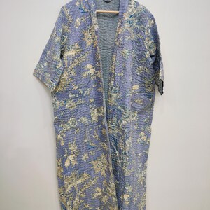 Kantha Jacket Coat | Lightweight Winter Coat | Quilted Kantha Jacket | Loose Fit Adjustable Long Jacket | Warm Winter Kantha Kimono