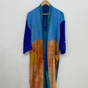 Blue Silk Tie Dye Kimono, Lightweight Crepe Kimono, Boho Chic Kimono, Patchwork Kimono, Bridesmaid Robe, Silk Dress, Bikini Cover Up