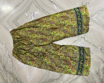 Trendy Floral Print Women's Silk Yoga Pants, Bohemian Silk Palazzo For Women, Summer Wear Silk Palazzo Pant, Boho Yoga Pants