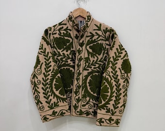 Suzani Embroidered Jacket, Handmade Cotton Jacket, Winter Jacket Coat, Indian Suzani Short Jacket, Hippie Suzani Embroidery Jacket