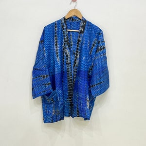 Short Kimono Jacket, Beach Cover Up Short Dress, Tie Dye Silk Kimono, Recycled Silk Sari Kimono, Silk Dressing Gown, Nightwear Kimono