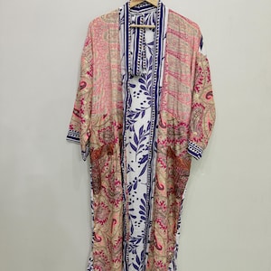 100 % Pure Silk Kimono Robe, Patchwork Sari Silk Kimono, One Size Silk Dressing Gown, Silk Bikini Cover Up Dress, Silk Bathrobe