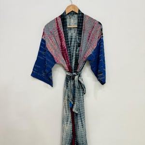 Luxury Silk Kimono Women Tie Dye Kimono Bridesmaid Robe Long Patchwork Silk Robe, Silk Bathrobe Bikini Cover Up