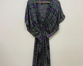 Boho Silk Kimono Dress, Handmade Bohemian Kaftan, Resort Wear