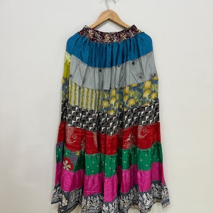 Patchwork Silk Sari Skirt: Bohemian Festival Fashion