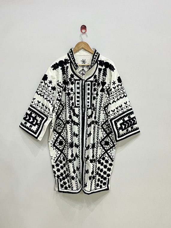 Long Suzani Jacket - Winter Warmed Coat For Women - Cotton Suzani Coat Jacket - Handmade Embroidered Coat - Women Suzani Jacket