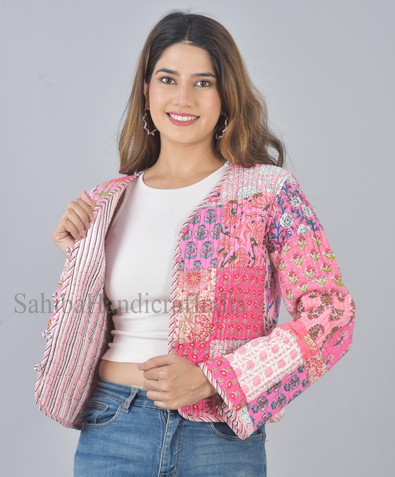 Patchwork Omkeerbaar Dames Jas Handgemaakte Dames Bovenkleding Katoenen Gewatteerde Jas Dagelijkse Vrouwen Winterjas Bothside Wear Vrouwen Jas afbeelding 5