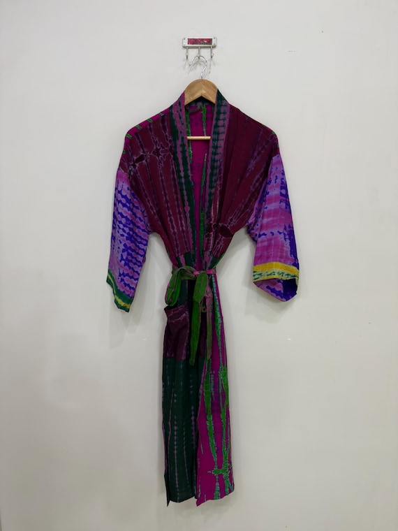 ladies summer dressing gown Boho Silk / Women Kimono / Silk Tie Dye Kimono / Beach Cover up for Women / Hippie Kimono / Bridesmaid Robe sizeAlpha--4