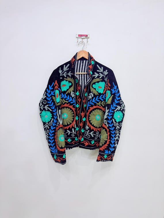 Suzani Embroidery Jacket, Velvet Suzani Coat, Bohemian Jacket, Hippie Short Jacket, Floral Embroidered Jacket, Festival Outfit, Gift For Her