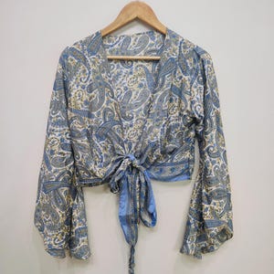 Boho Wrap Crop Top, Women Silk Top, Tie Front Top, Bohemian Blouse, Festival Top, Summer Shirt, Silk Wrap Around Top, Women Clothing