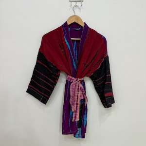 Silk Tie Dye Short Kimono Robe, Women Silk Patchwork Robe, Summer Kimono, Festival , Bridesmaid Robe, Bikini Cover Up