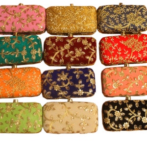 Embroidered Velvet Clutch Bags, Indian Wedding Gift, Lot Of Mix Color Box Clutch Bag, Gift Party Hand Bag, Wedding Favors, Return Favors