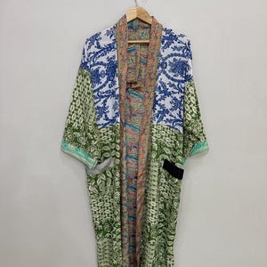 Stylish Printed Silk Kimono Robe - Patchwork Bride Silk Kimono - Long Silk Robe  - Silk Loungewear - Bridesmaid Robe - Bikini Cover Up
