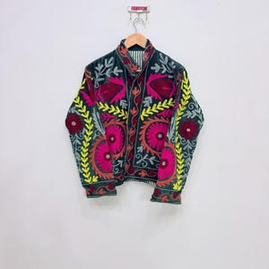 Hand Embroidered Floral Jacket, Velvet Jacket Coat, Suzani Short Jacket, Indian Jacket, Handmade Suzani Coat, Winter Warm Jacket
