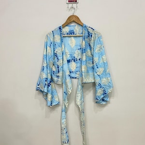 Silk Tie Top, Tie Front Top, Handmade Silk Crop Top, Bohemian Blouse, Bell Sleeve Top, Summer Top, Silk Wrap Around Top, Gift For Her