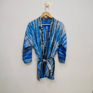 Handmade Silk Kimono, Short Kimono Jacket, Lounge Wear, Boho Robe, Tie Dye Short Kimono, Nightwear Kimono, Bikini Cover Up