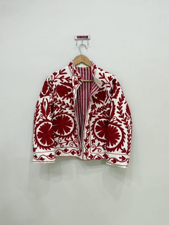 Indian Suzani Jacket, Cotton Jacket Coat, Hand Embroidery Jacket, Women Jacket, Warm Jacket, Suzani Short Jacket For Women, Bohemian Jacket
