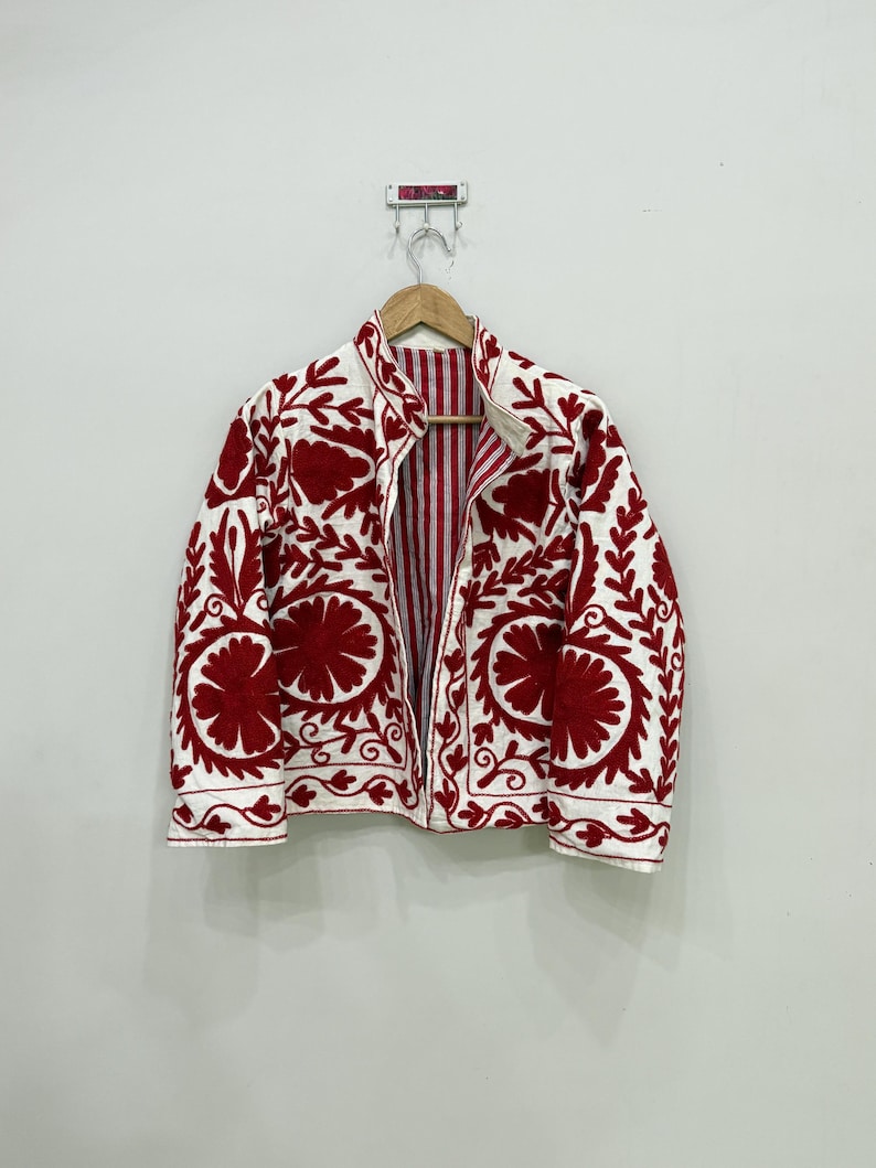 Indian Suzani Jacket, Cotton Jacket Coat, Hand Embroidery Jacket, Women Jacket, Warm Jacket, Suzani Short Jacket For Women, Bohemian Jacket