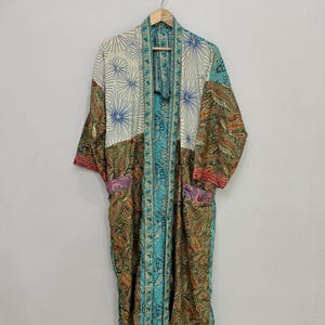 Kimono in seta riciclata, kimono estivo da donna, vestaglia in seta, accappatoio in seta, abbigliamento da casa in seta, spolverino boho