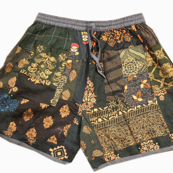 Boho Mixed Floral Patchwork Shorts Boho Shorts Men's Rayon Bohemian Patchwork Night Wear Shorts Unisex Yoga Shorts Bohemian Summer Shorts