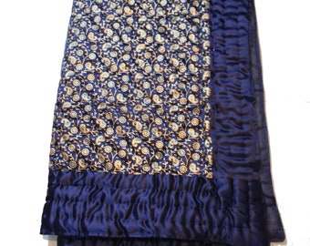 100% Silk Traditional Hand Block Quilt Handmade Silk Quilt Indian Jaipuri Gold Print Razai / Filled With Cotton Kantha Blanket /Indian razai