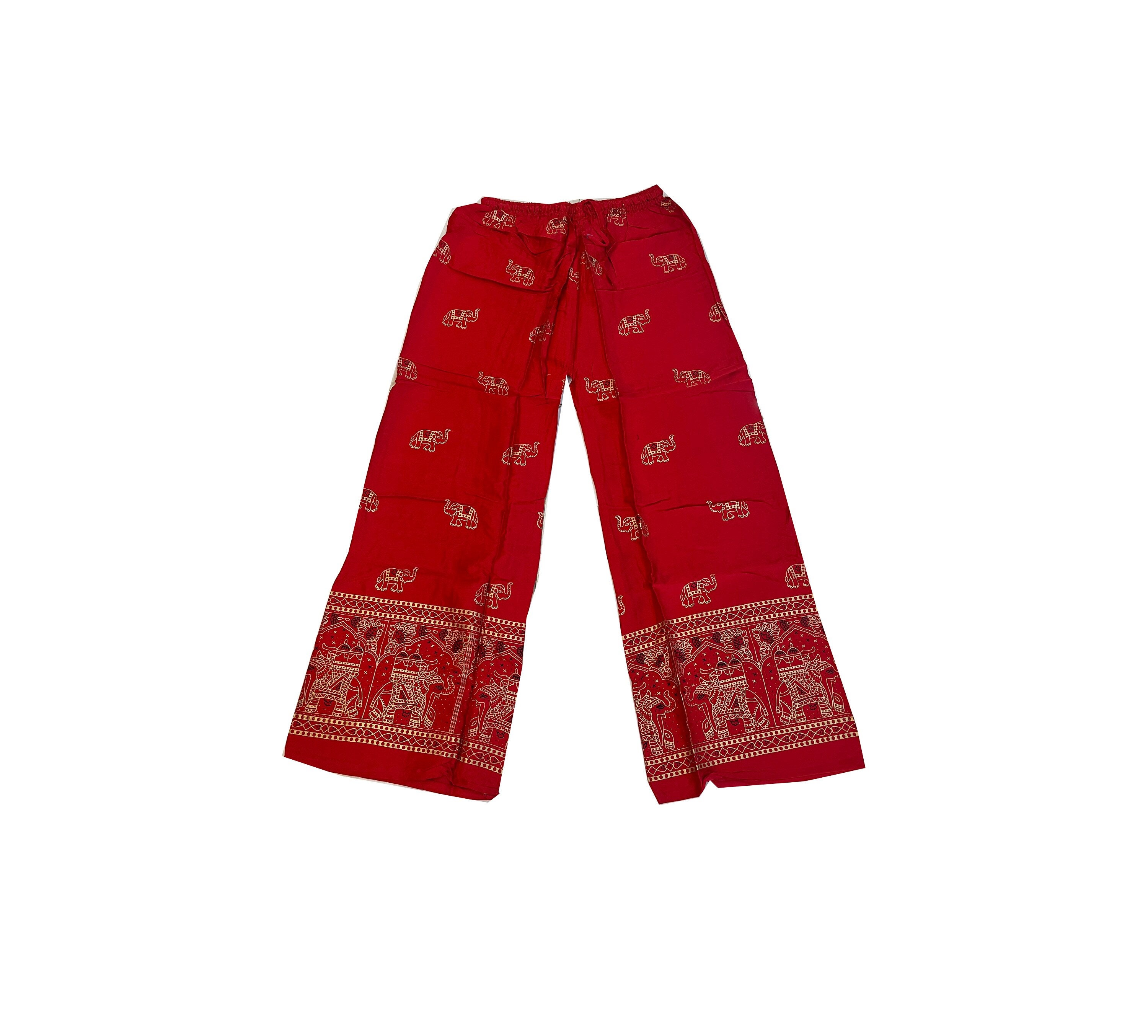 Red Boho Yoga Pants Hippies Gypsy Massage Elephants Print Beach