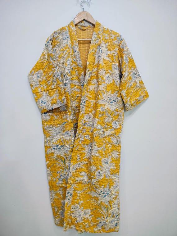 Indian Handmade Kantha Jacket, Winter Wear Warm Jacket For Women, Quilted Long Jacket, Cotton Kimono Jacket, Wedding Robe, Valentine Gift