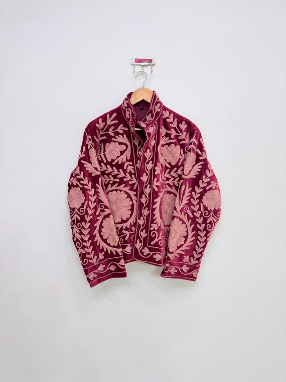 Suzani Jacket For Women, Smooth Velvet Short Jacket, Handmade Embroidered Jacket, Winter Jacket Coat, Hippie Jacket, Gift For Her