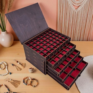 Wooden Jewelry Box with Drawers – Handmade Organizer for Women’s Rings, Earrings, Bracelets
