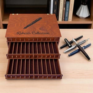 3 Tier Wooden Fountain Pen Collection Storage Box – Personalized Collector Box with Different Compartment Options - Gift for Collectors