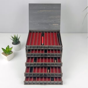 50 Compartments Fountain Pen Storage Box with Drawer, pen case, pen storage box, pen display case, pen holder, fountain pen box, fountain pens, fountain pen case, pen chest, fountain pen rack, wood pen case drawer, pen tray, office desk storage