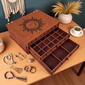 3 Tier Personalized Wooden Jewelry Box - Customizable Drawer Jewelry Box