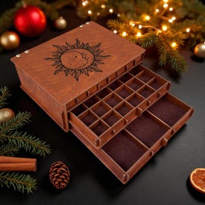 Personalized Wooden Jewelry Box with Customizable Drawer - Gift for Anniversary, Christmas, Husband, Wife, Collector