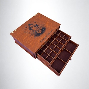 Boîte de rangement personnalisée en bois, cristal, pierre, roche et minéraux à 3 niveaux avec tiroirs - Tiroirs personnalisables