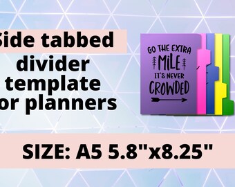 Planner Divider Template - Regular Side-Tabbed style Cut File SVG, PNG, JPG - fits A5 Size Planner 5.8"x8.25"