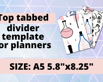 Planner Divider Template - Top Tabbed style Cut File SVG, PNG, JPG - fits A5 Size Planner 5.8"x8.25"