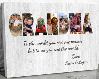 Grandma Sign with Photos, Custom Photo Gifts on Canvas Grandma Quotes, Great Grandma Gifts Personalized, New Grandma Gift from Grandkids