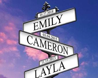 Custom Children Names Sign, Sky Background, Family Name Street Sign, Personalized Gifts for Mom Decor, Wall Decor, Unique Mother's Day Gifts