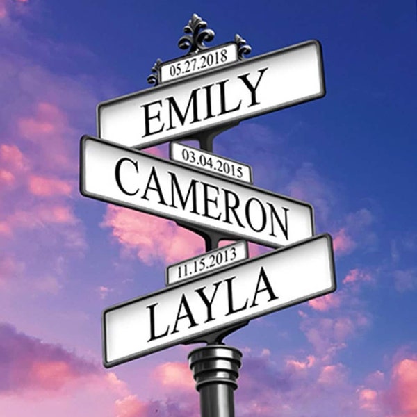 Custom Children Names Sign, Sky Background, Family Name Street Sign, Personalized Gifts for Mom Decor, Wall Decor, Unique Mother's Day Gifts