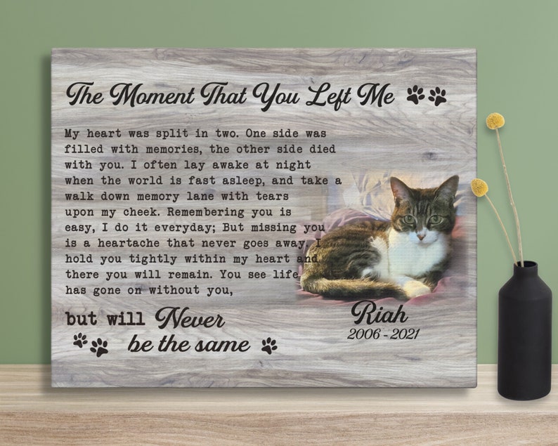 Custom Cat Memorial Gift w/ Photo & Poem, Pet Loss Gifts, Deceased Pet Memorial Gift, Cat Sympathy Gift, Cat Remembrance Gift, Cat Loss Gift image 1