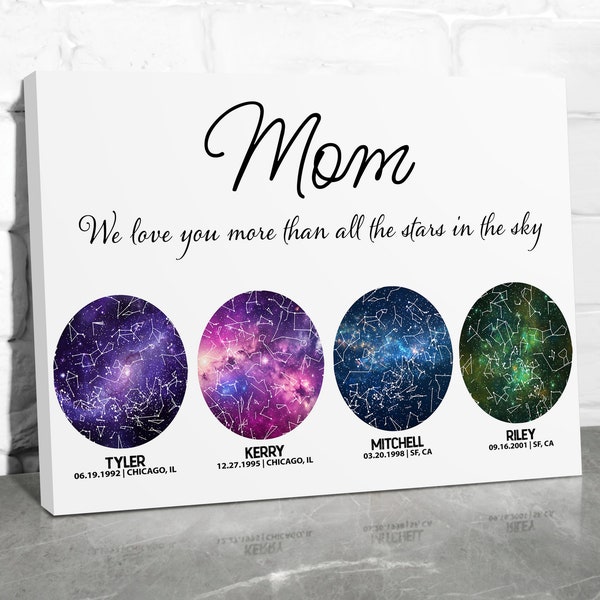 Custom Star Map by Date, Night Sky Wall Art Constellation Print Unique Mom Sign Personalized Mothers Day Gifts for Mom Birthday from Kids