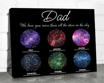 Dad Star Map by Date, Night Sky Wall Art Constellation Print Custom Dad Sign Personalized Fathers Day Gifts for Dad Birthday from Kids
