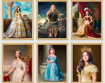 Custom Royal Portrait from Photo Renaissance Painting Victorian Queen Canvas Wall Art Personalized Gifts for Her Women Wife Mom Girlfriend